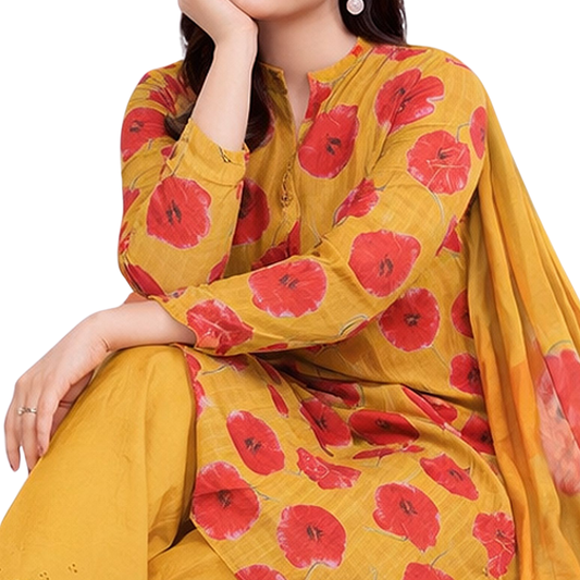 3-Piece Digital Allover Print Dabby Lawn Suit – Vol 612 (Design 4)