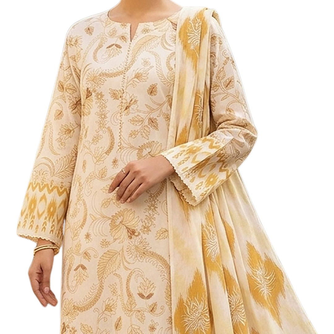 Bold & Textured: Gilded Ethnic Digital Print Premium Lawn Suite (Vol. 606)