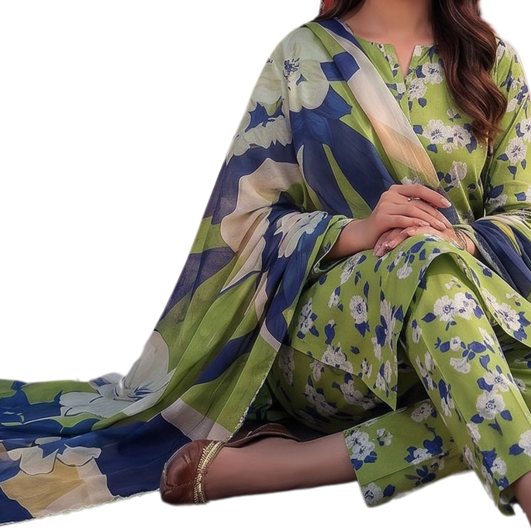 Seamless Elegance: Zesty Lime Floral Allover Co-ord Suite (Vol. 636) Design 02