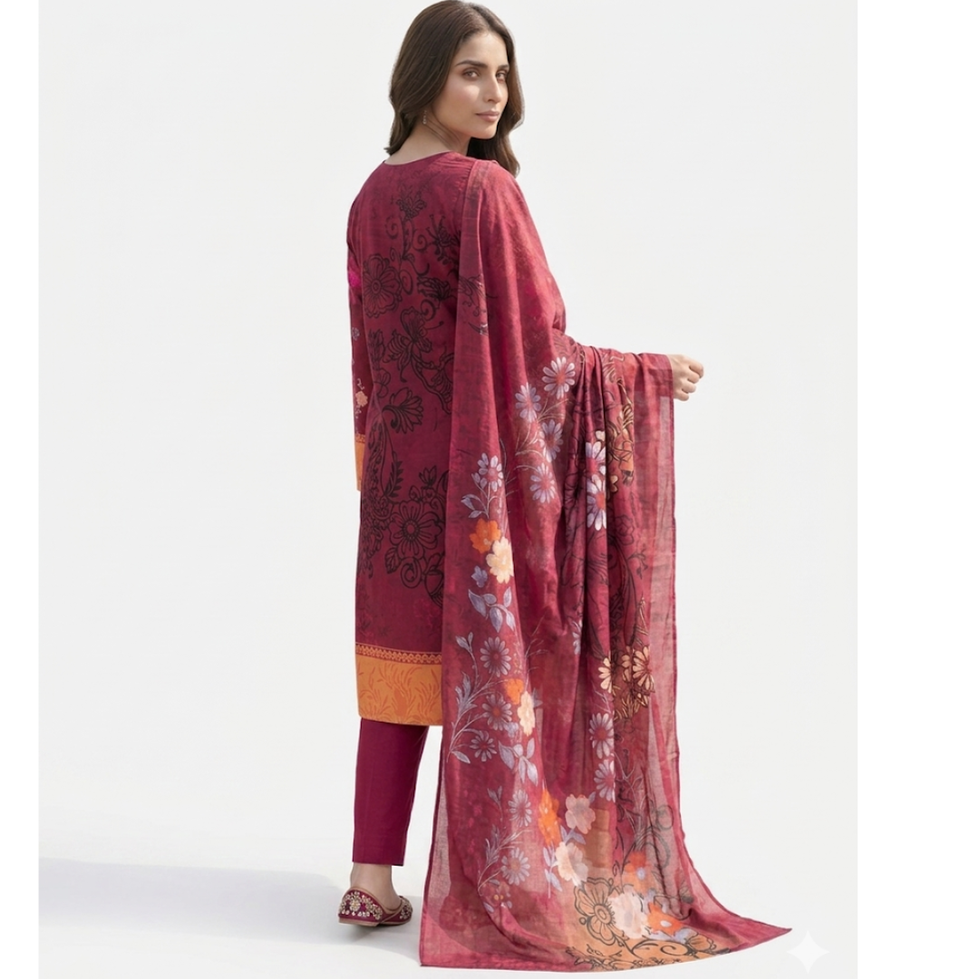 Bold & Textured: The Luxe Statement | Premium Digital Print Lawn – Vol 641 (Design 07)