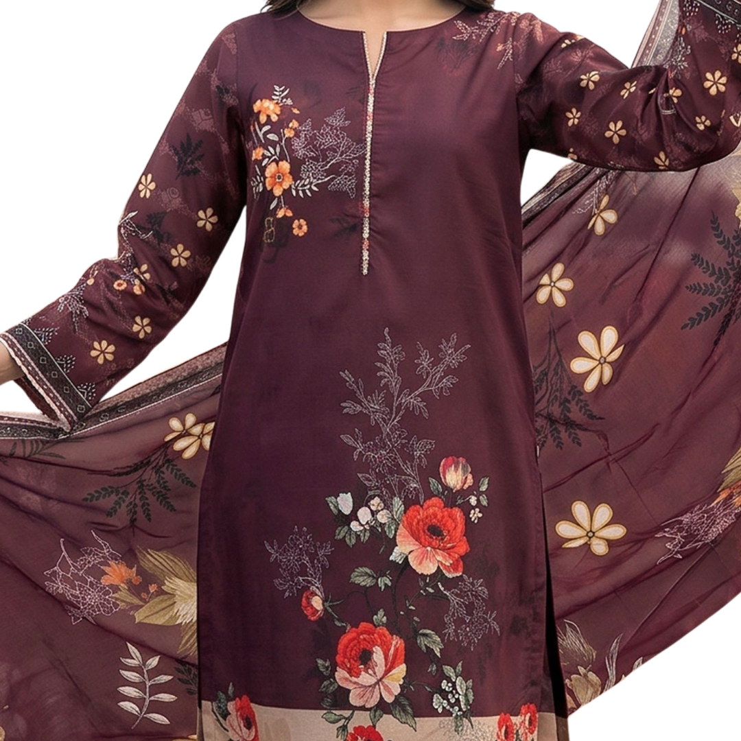 Bold & Textured: The Luxe Statement | Premium Digital Print Lawn – Vol 641 (Design 02)