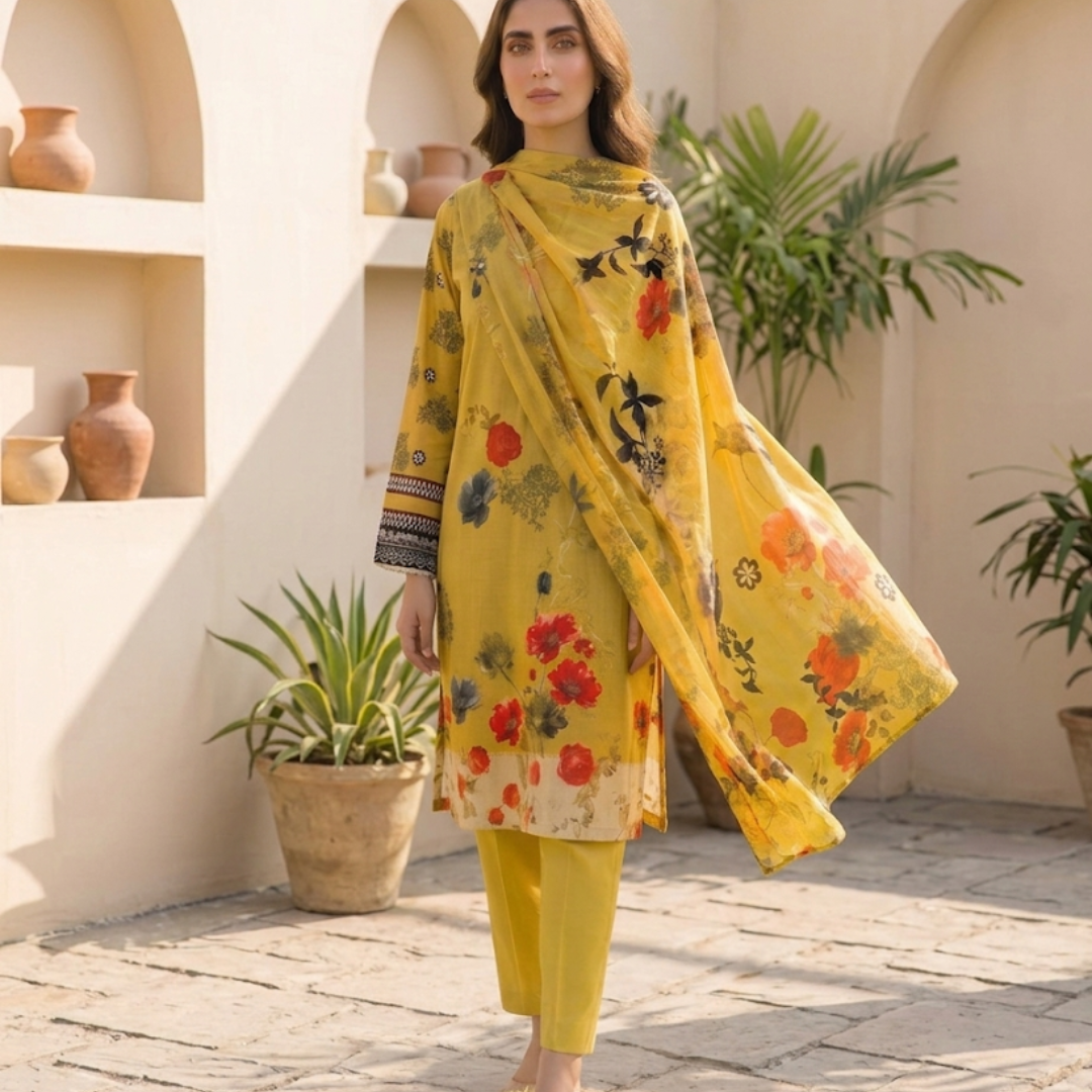 Bold & Textured: The Luxe Statement | Premium Digital Print Lawn – Vol 641 (Design 06)