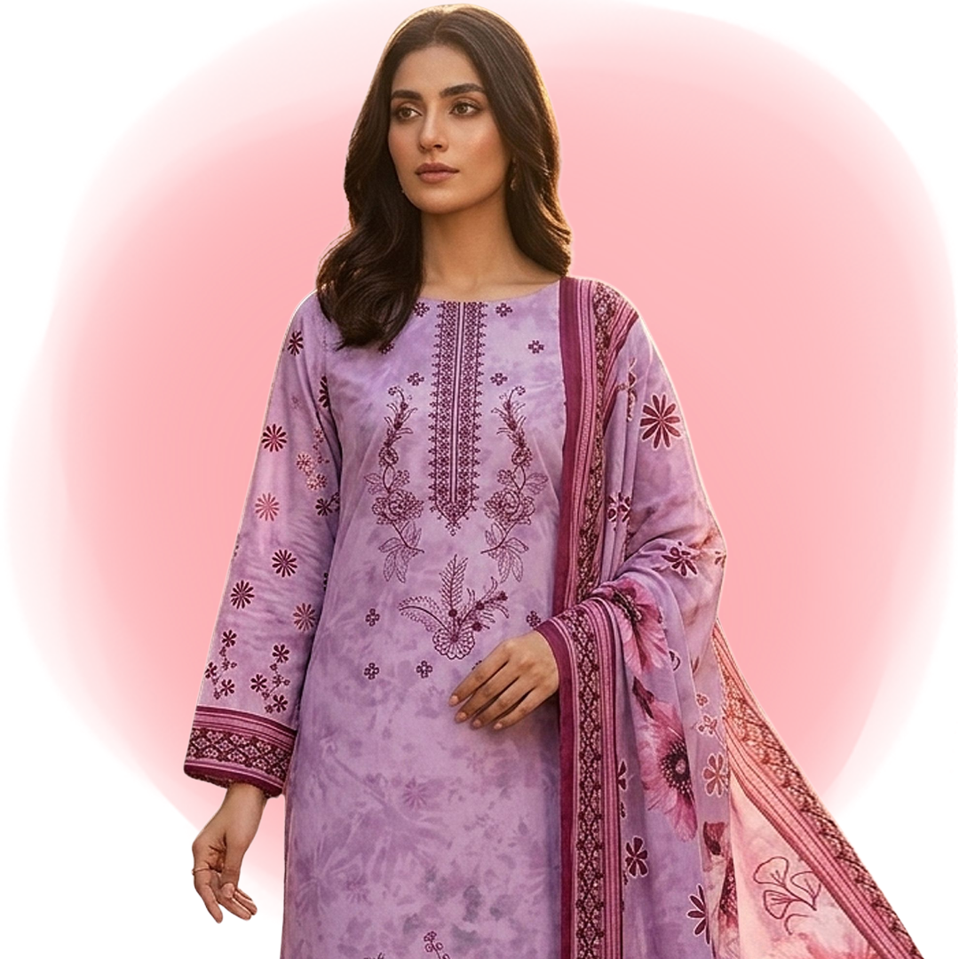 Artisanal Threads: Radiant Plum Embroidered Premium Lawn Suite (Vol. 622)