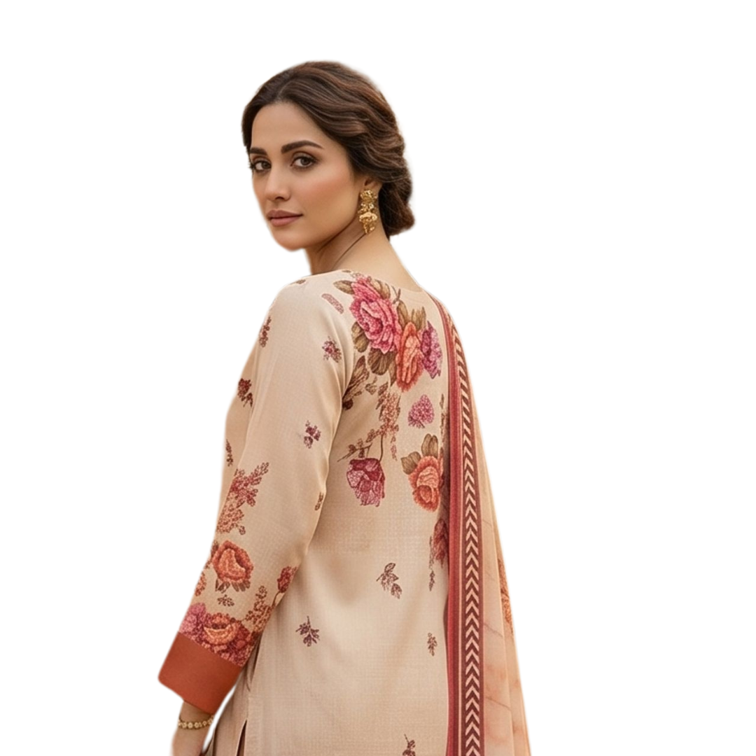 Bold & Textured | Peach Ombre Premium Lawn 3-PC | Digital Bold Print - Design 03