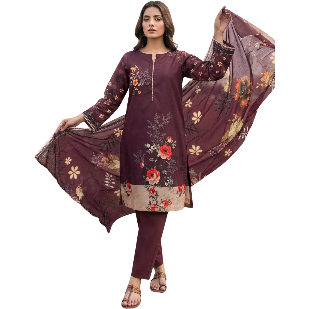 Premium Lawn Digital Bold Print with Voile Dupatta – Design 01 | Vol-606