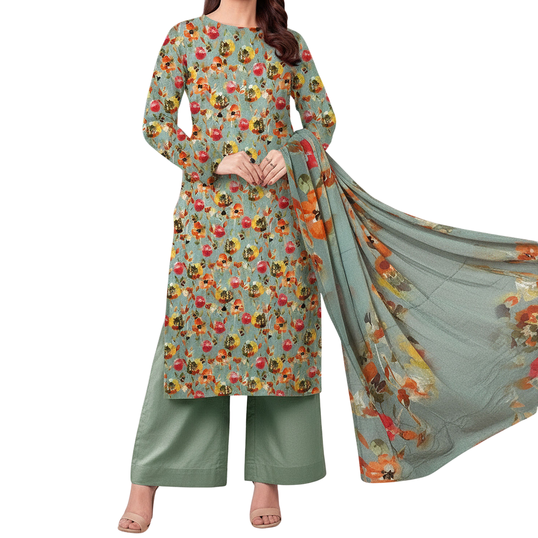 3-Piece Digital Allover Print Dabby Lawn Suit – Vol 612 (Design 6)
