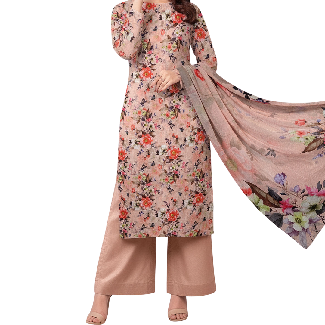 3-Piece Digital Allover Print Dabby Lawn Suit – Vol 612 (Design 10)