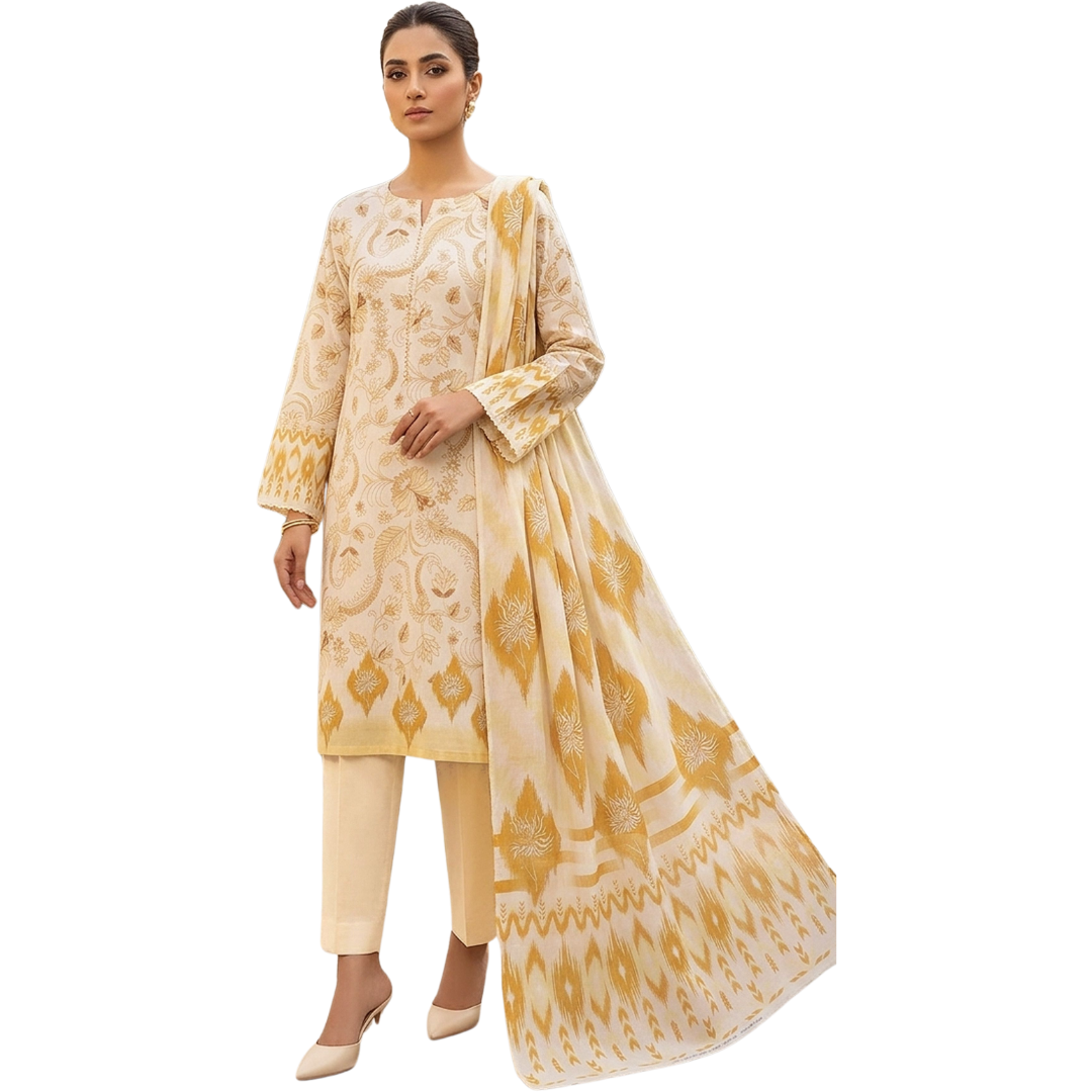Bold & Textured: Gilded Ethnic Digital Print Premium Lawn Suite (Vol. 606)