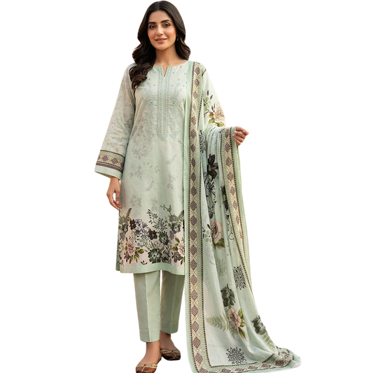 Artisanal Threads: Botanical Sage Embroidered Premium Lawn Suite (Vol. 622)