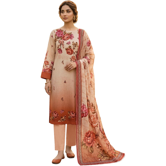 Bold & Textured | Peach Ombre Premium Lawn 3-PC | Digital Bold Print - Design 03