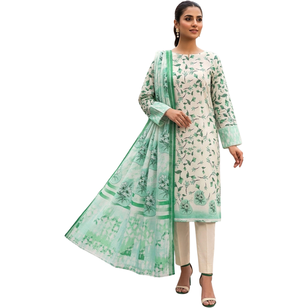 Bold & Textured | Mint Leaf Premium Lawn 3-PC | Digital Bold Print - Design 03