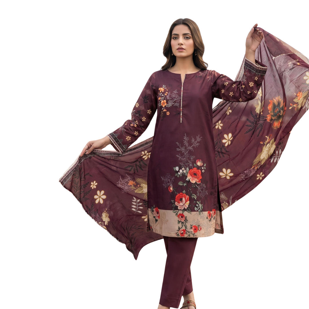 Bold & Textured: The Luxe Statement | Premium Digital Print Lawn – Vol 641 (Design 02)