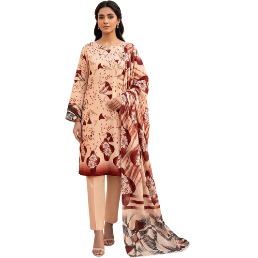 Bold & Textured | Terracotta & Chocolate Premium Lawn 3-PC | Digital Bold Print - Design 06