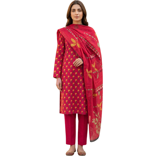 Crimson Red Digital Print Premium Lawn Suite 3pc Desighn 06