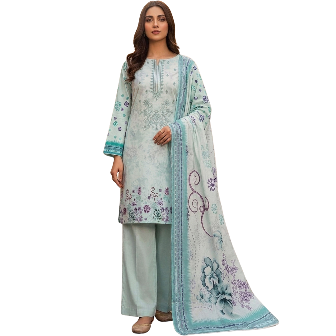 Artisanal Threads: Mint Embroidered Premium Lawn Suite (Vol. 622)| Design No 2