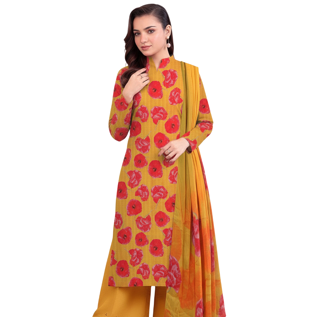 3-Piece Digital Allover Print Dabby Lawn Suit – Vol 612 (Design 4)