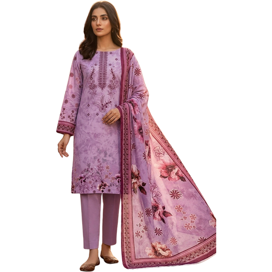 Artisanal Threads: Radiant Plum Embroidered Premium Lawn Suite (Vol. 622)