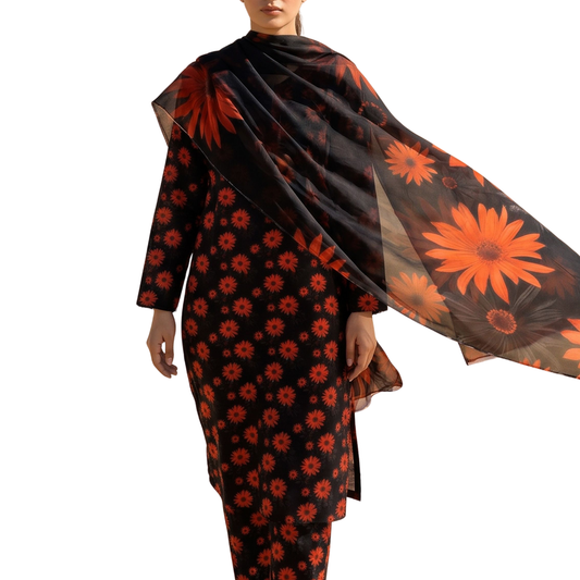 Obsidian & Amber Bloom 3-Piece – Premium Lawn