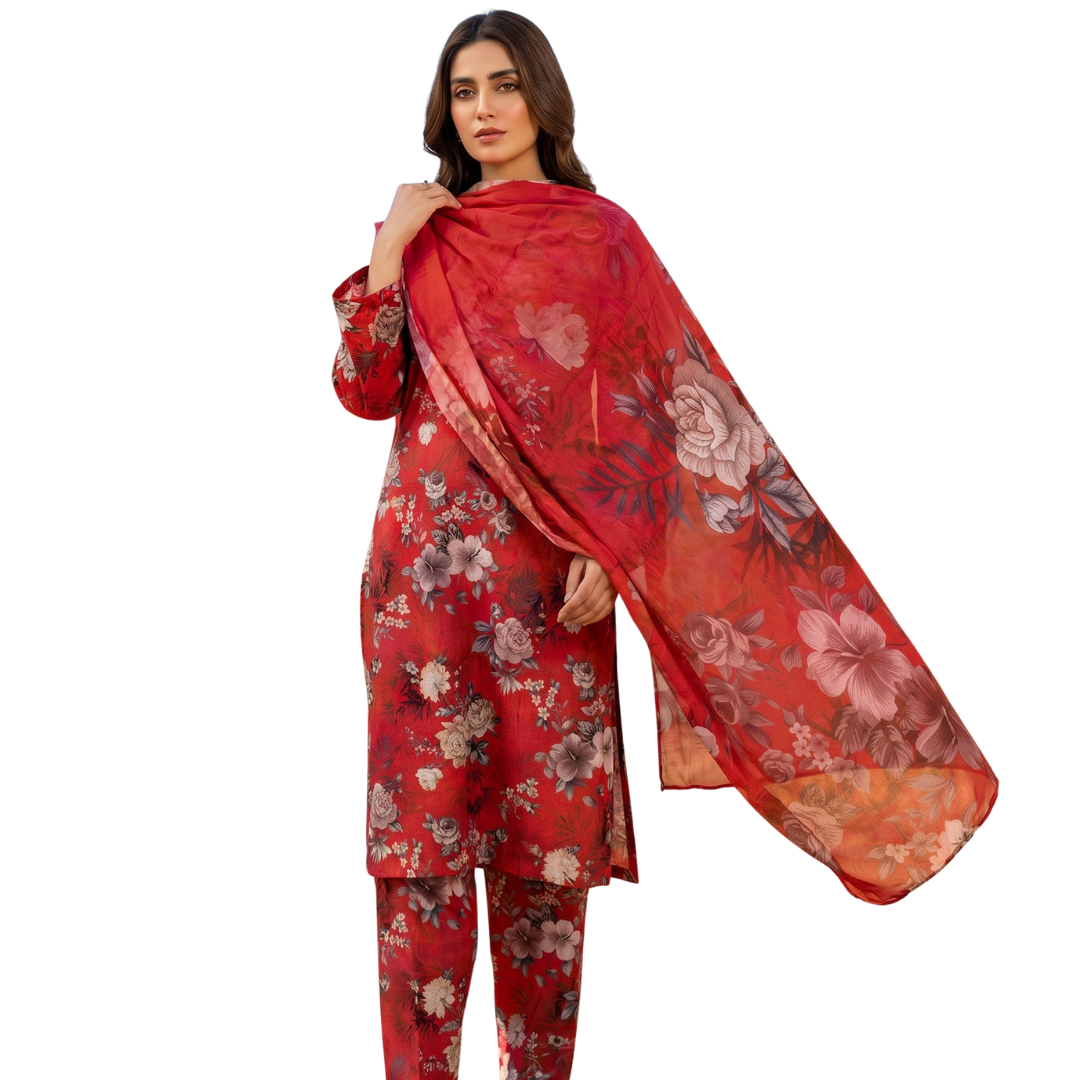 Crimson Elegance – Premium Lawn Vol. 646 (Design 07)