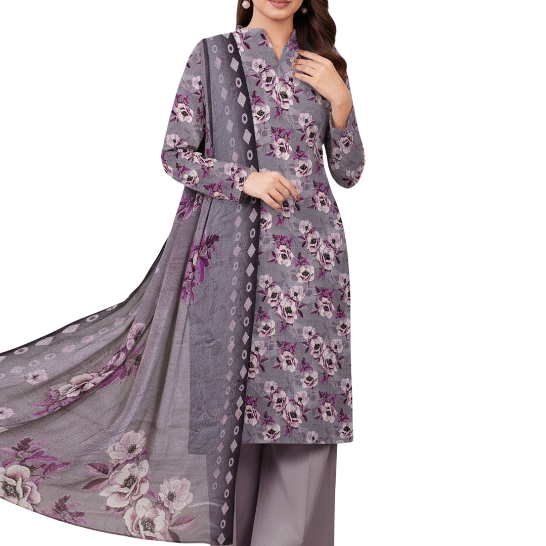 3-Piece Digital Allover Print Dabby Lawn Suit – Vol 612 (Design 9)