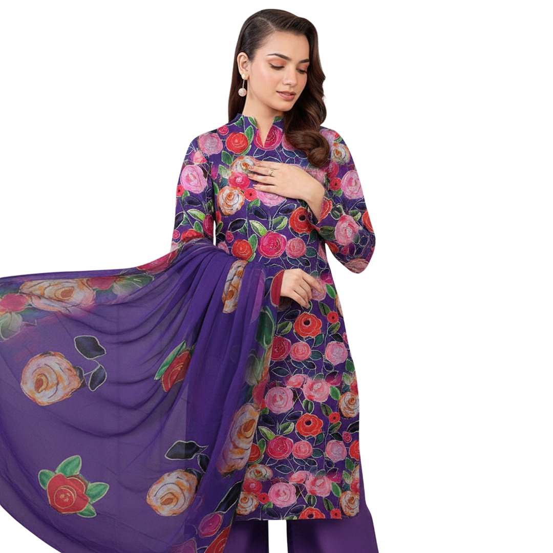 3-Piece Digital Allover Print Dabby Lawn Suit – Vol 612 (Design 7)