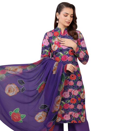 3-Piece Digital Allover Print Dabby Lawn Suit – Vol 612 (Design 7)
