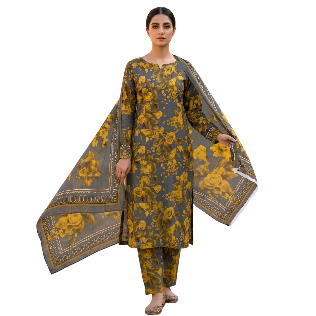 Charcoal & Mustard Botanica 3-Piece – Premium Lawn