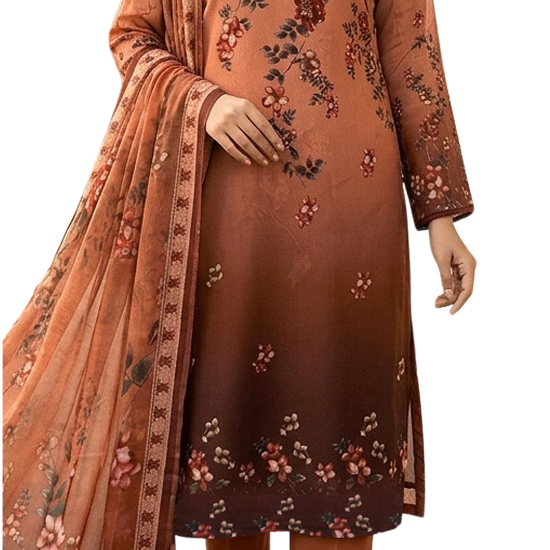 Bold & Textured | Terracotta Ombre Premium Lawn 3-PC | Digital Bold Print - Design 02