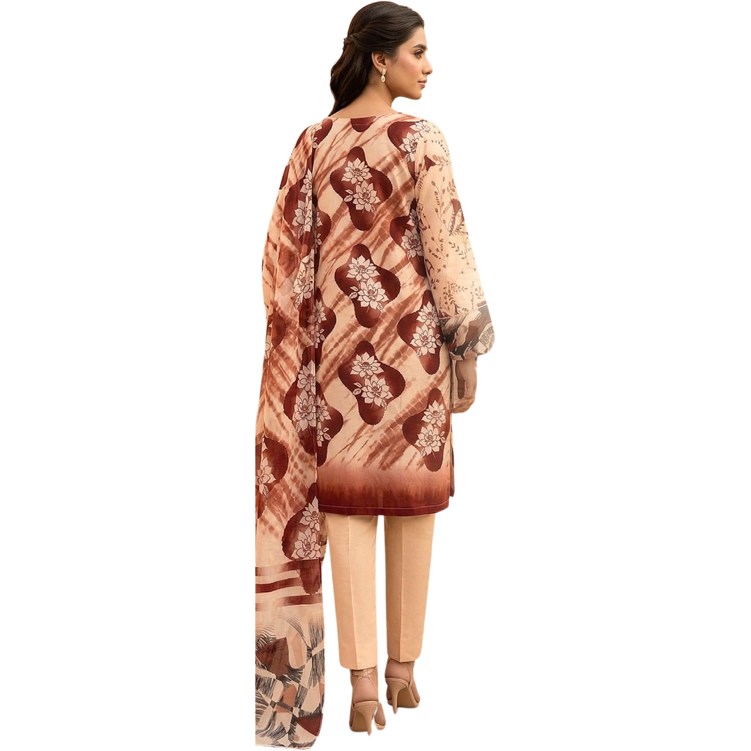 Bold & Textured | Terracotta & Chocolate Premium Lawn 3-PC | Digital Bold Print - Design 06