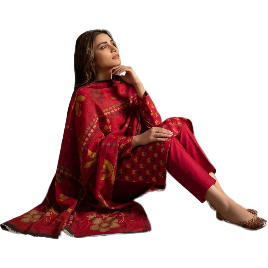 Crimson Red Digital Print Premium Lawn Suite 3pc Desighn 06