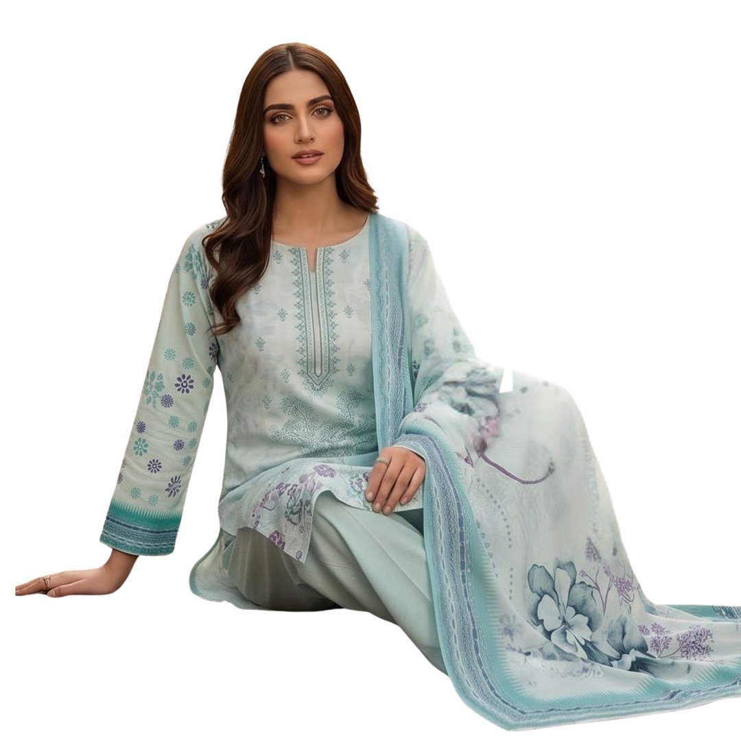 Artisanal Threads: Mint Embroidered Premium Lawn Suite (Vol. 622)| Design No 2