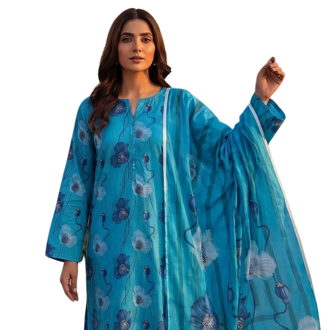seamless Elegance: Azure Floral Allover Co-ord Suite (Vol. 636) Design 5