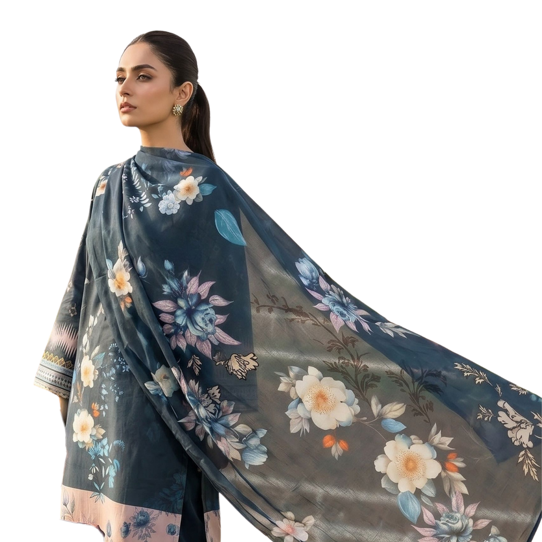Bold & Textured: The Luxe Statement | Premium Digital Print Lawn – Vol 641 (Design 04)