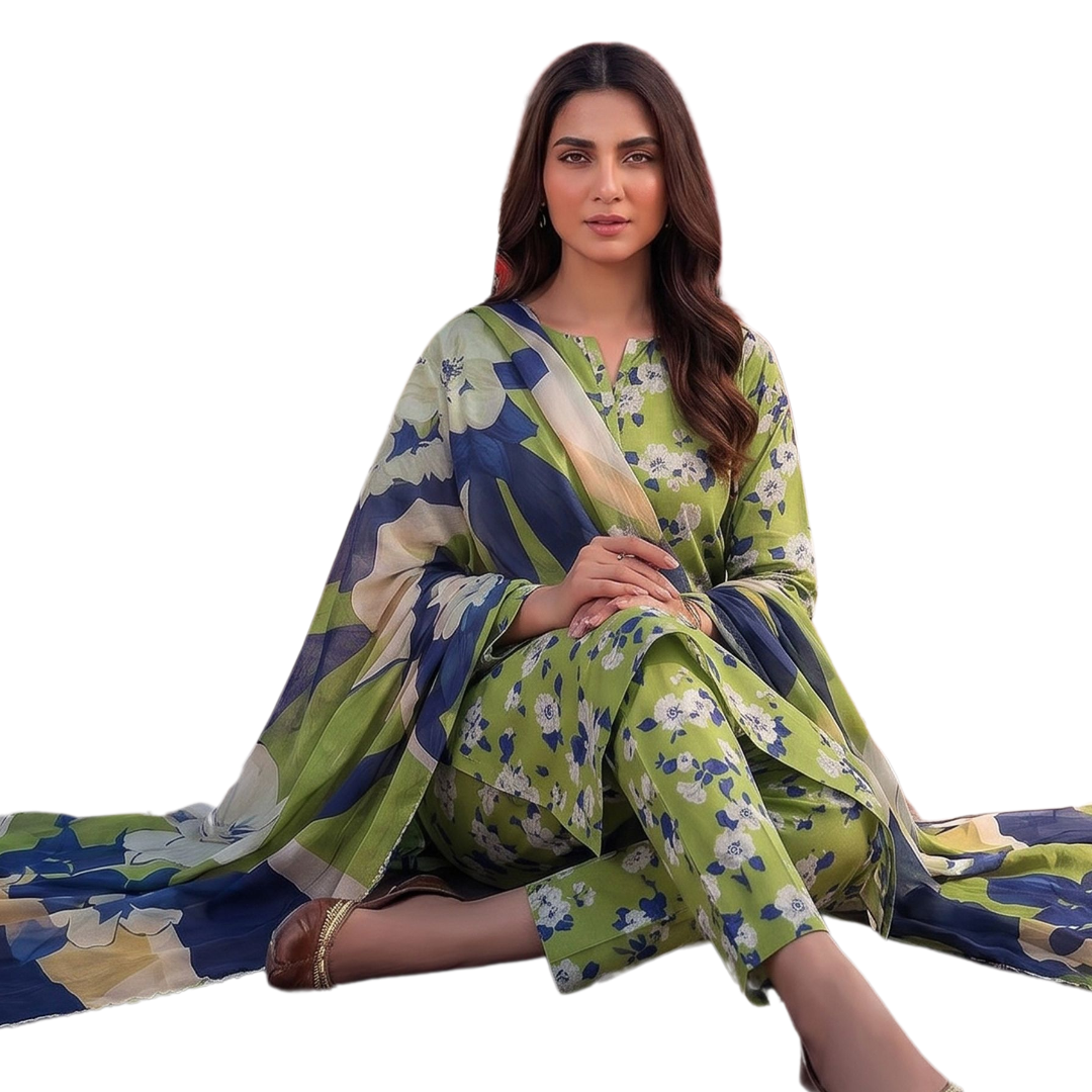 Seamless Elegance: Zesty Lime Floral Allover Co-ord Suite (Vol. 636) Design 02