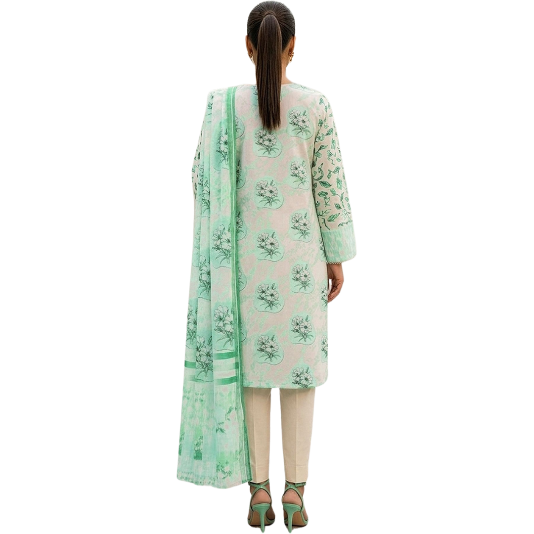 Bold & Textured | Mint Leaf Premium Lawn 3-PC | Digital Bold Print - Design 03