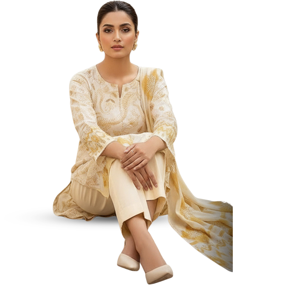 Bold & Textured: Gilded Ethnic Digital Print Premium Lawn Suite (Vol. 606)