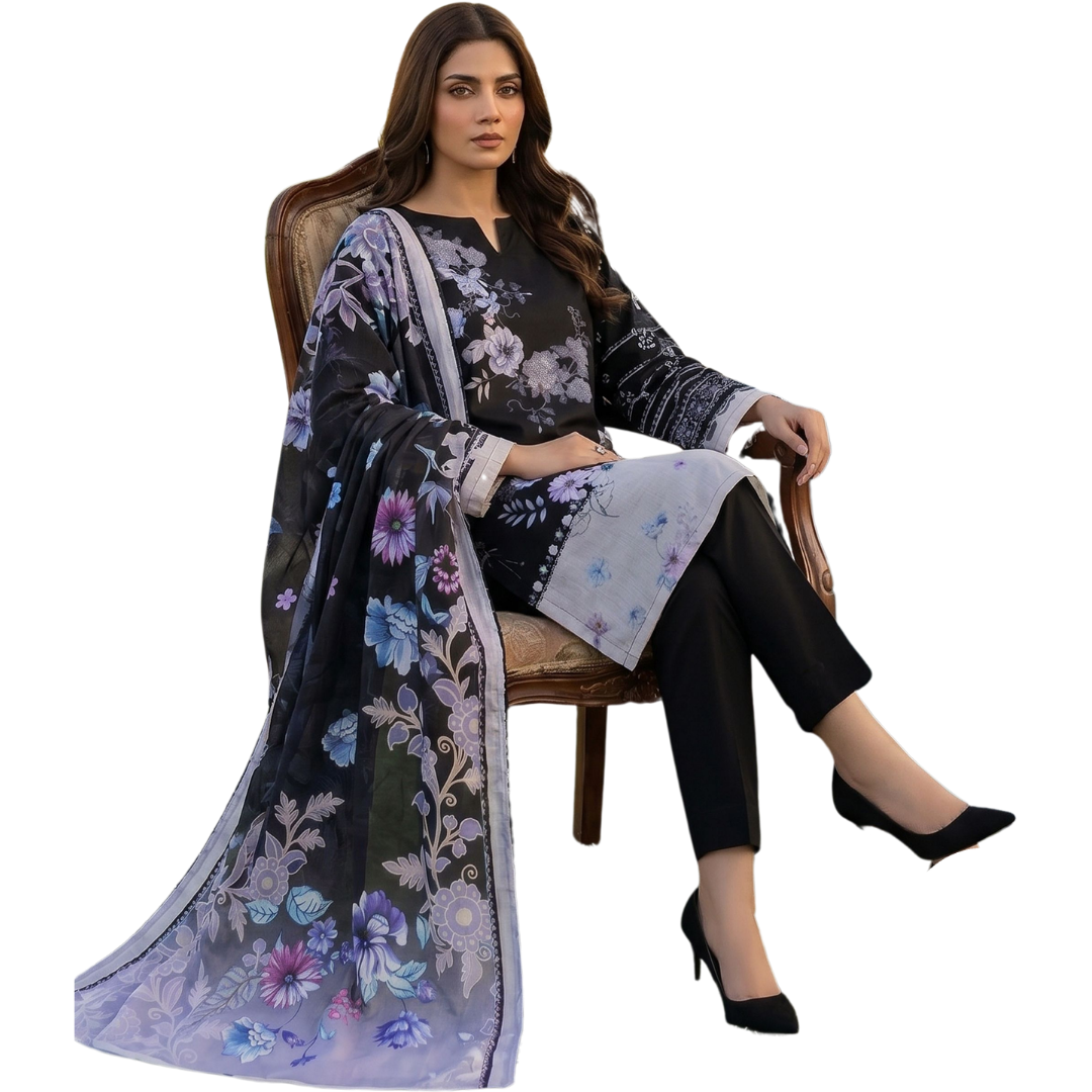 Bold & Textured: The Luxe Statement | Premium Digital Print Lawn – Vol 641 (Design 03)