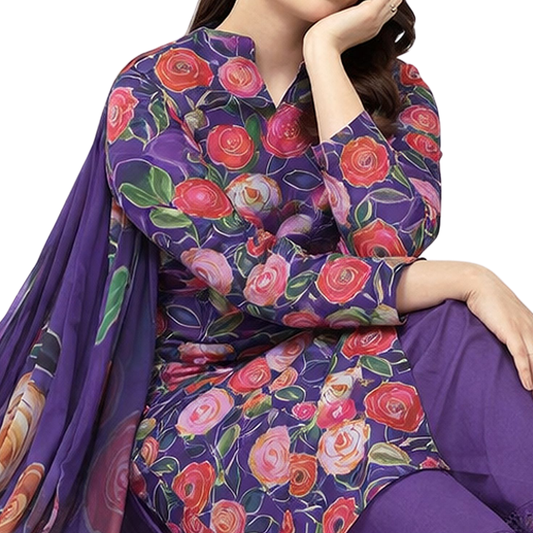 3-Piece Digital Allover Print Dabby Lawn Suit – Vol 612 (Design 7)