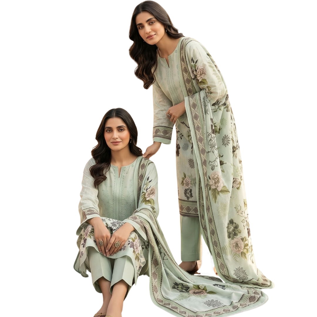 Artisanal Threads: Botanical Sage Embroidered Premium Lawn Suite (Vol. 622)