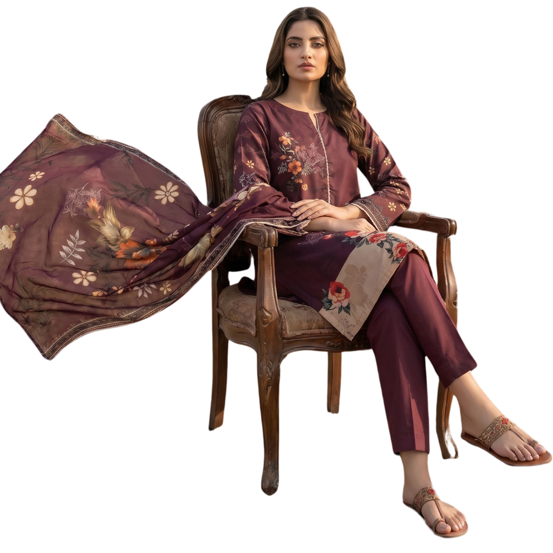 Bold & Textured: The Luxe Statement | Premium Digital Print Lawn – Vol 641 (Design 02)
