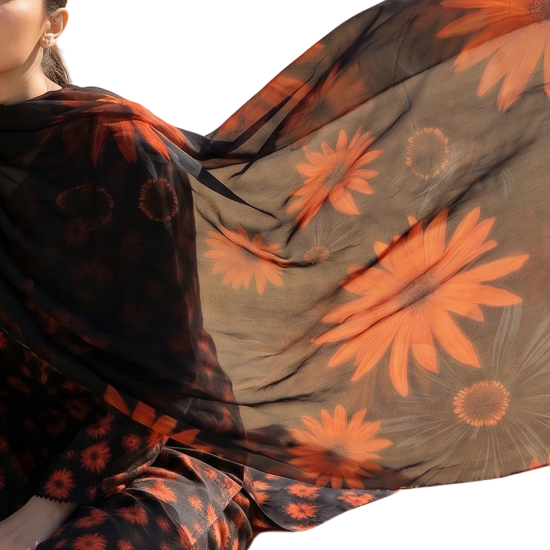 Obsidian & Amber Bloom 3-Piece – Premium Lawn