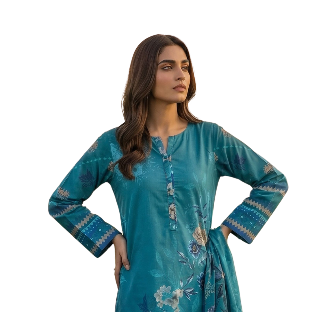 Bold & Textured: The Luxe Statement | Premium Digital Print Lawn – Vol 641 (Design 01)