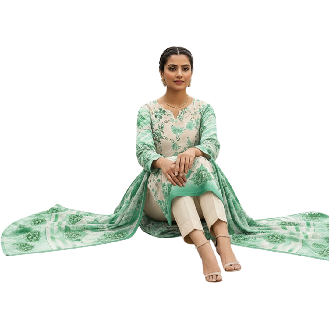 Bold & Textured | Mint Leaf Premium Lawn 3-PC | Digital Bold Print - Design 03
