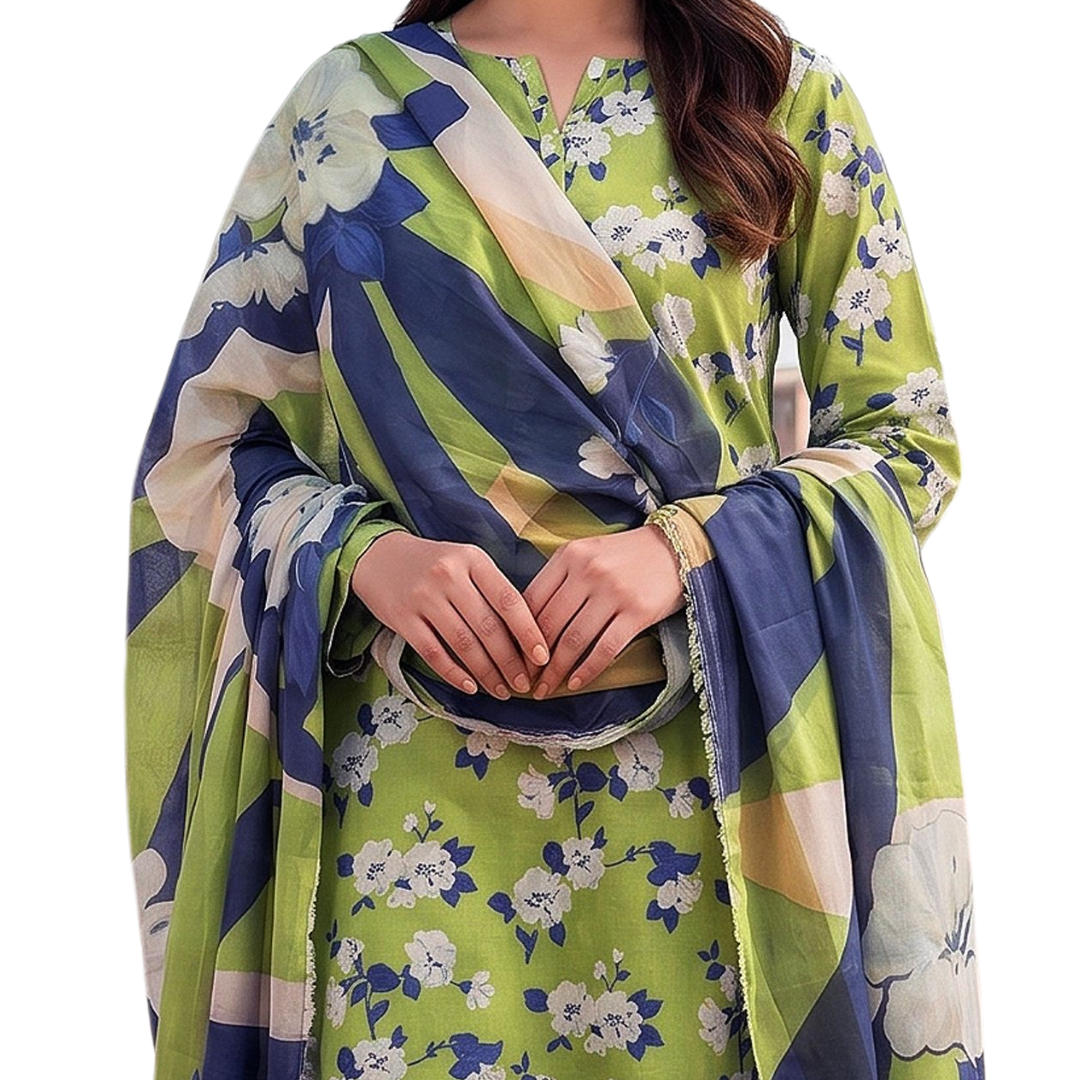 Seamless Elegance: Zesty Lime Floral Allover Co-ord Suite (Vol. 636) Design 02