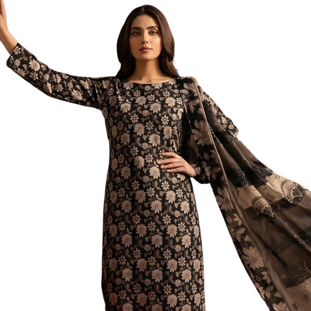 Midnight Floral Digital Allover Print Lawn Suite desighn 03
