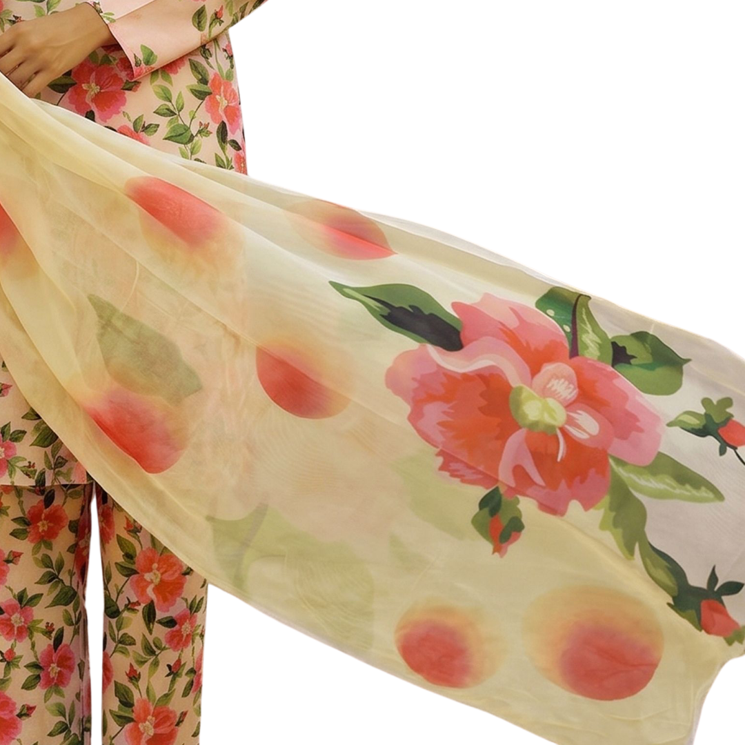 Ivory Cream & Coral 3-Piece – Premium Lawn