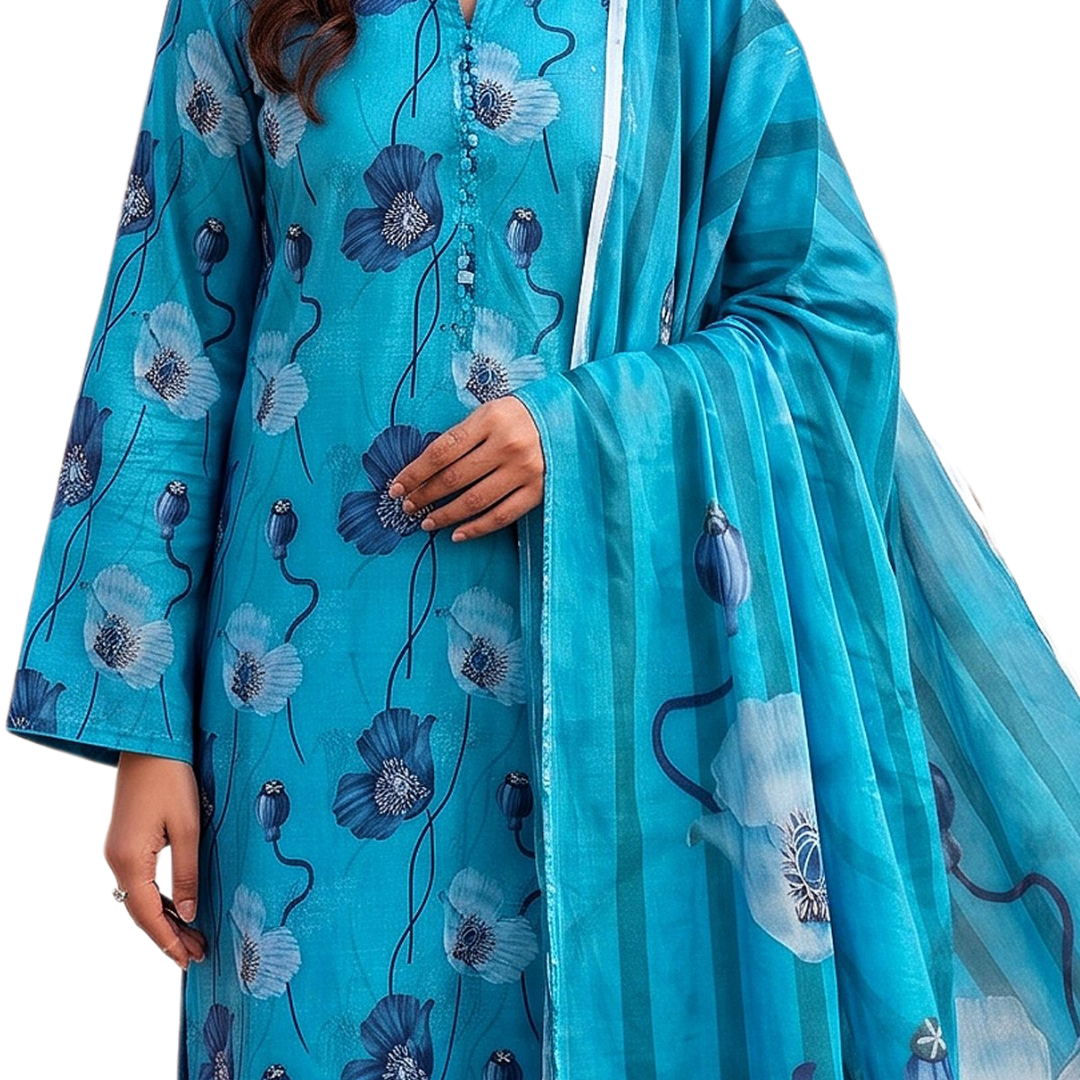seamless Elegance: Azure Floral Allover Co-ord Suite (Vol. 636) Design 5