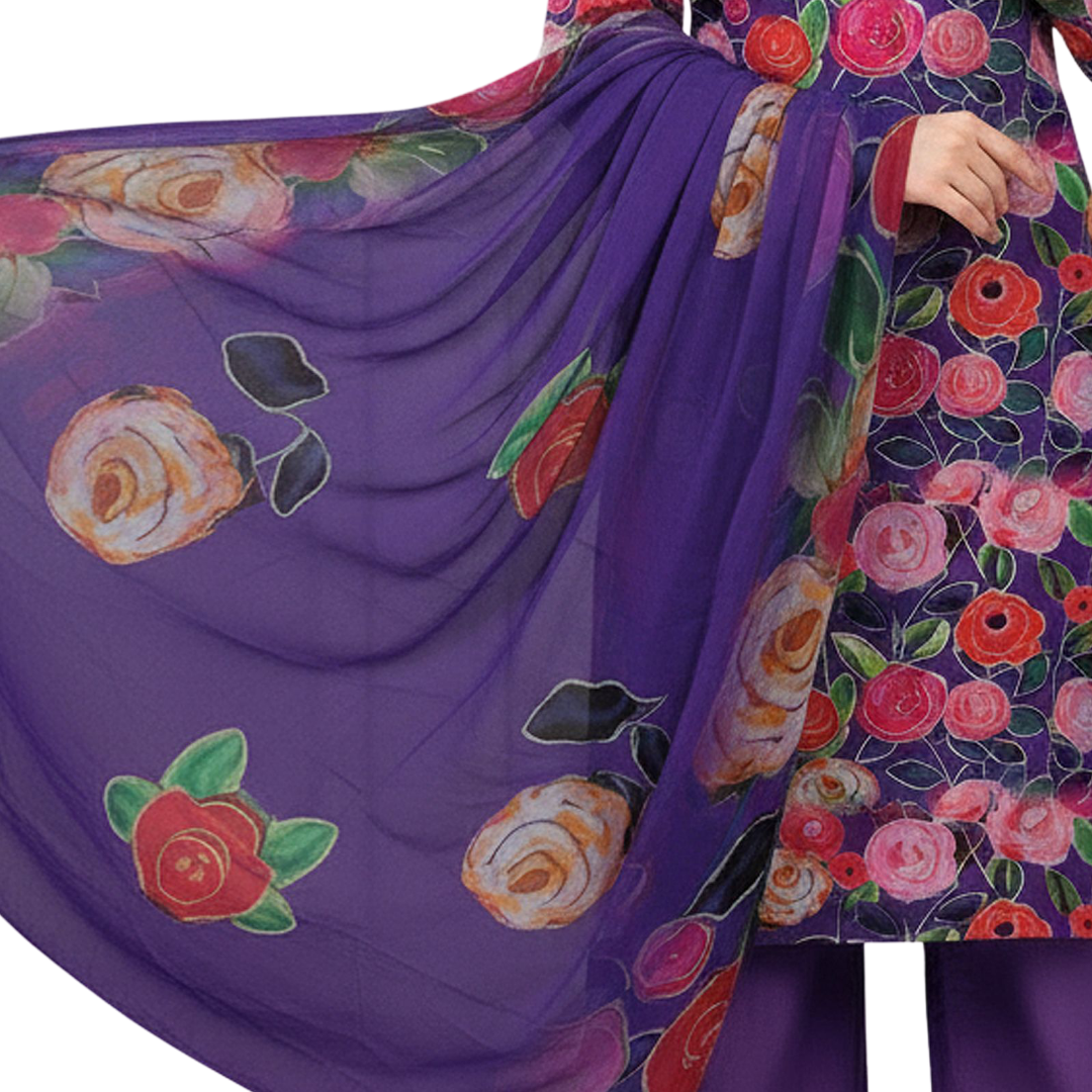 3-Piece Digital Allover Print Dabby Lawn Suit – Vol 612 (Design 7)