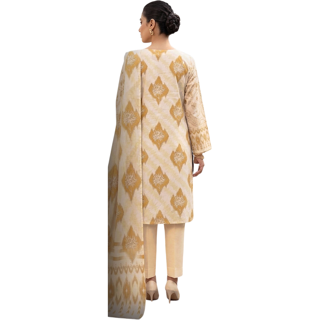 Bold & Textured: Gilded Ethnic Digital Print Premium Lawn Suite (Vol. 606)