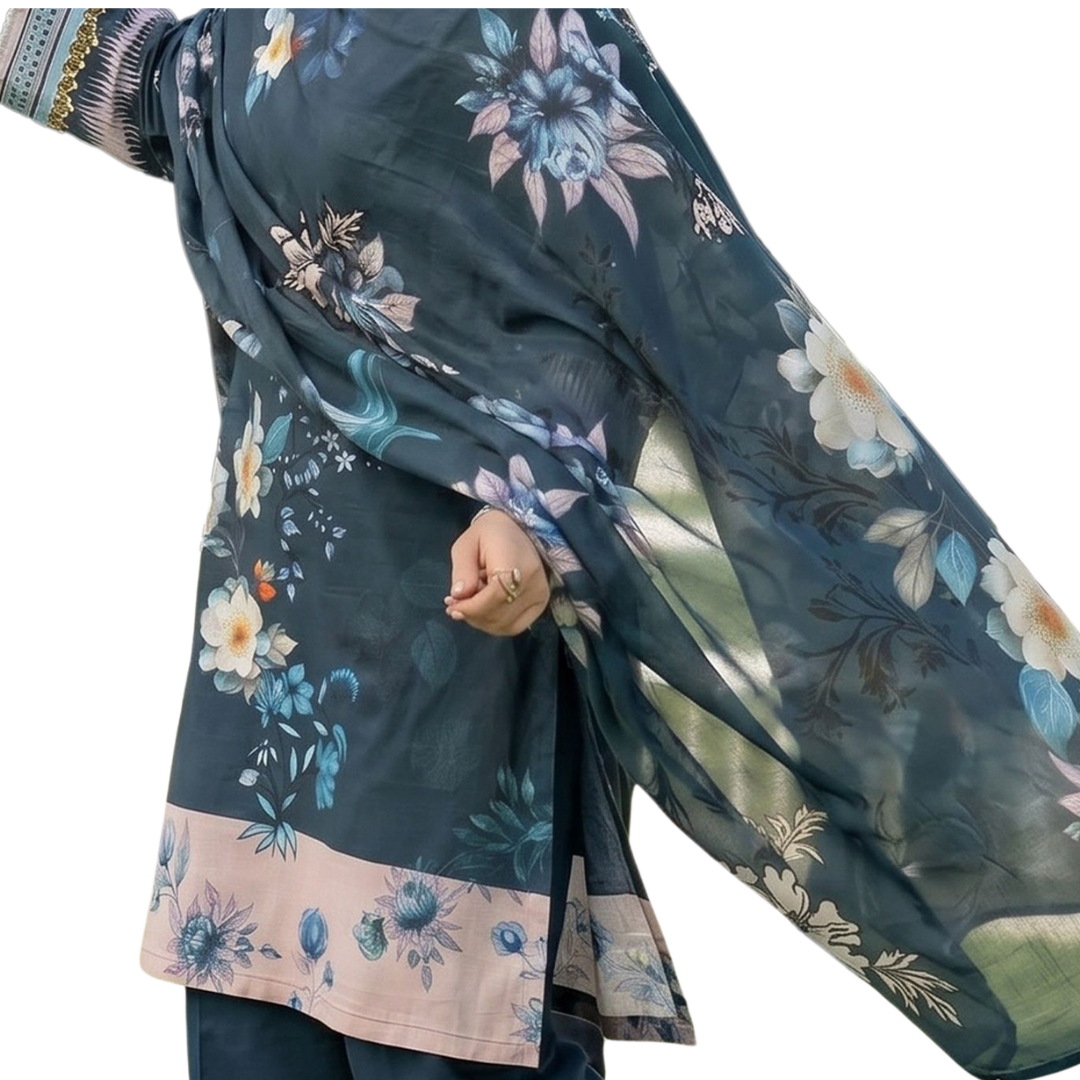 Bold & Textured: The Luxe Statement | Premium Digital Print Lawn – Vol 641 (Design 04)